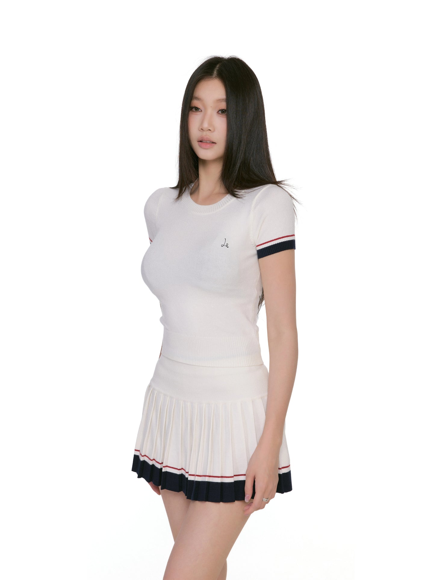 Alina Contrast Trim Pleated Skirt Set