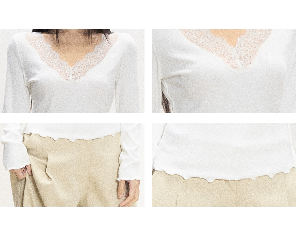Lace-Trim V-Neck Knit Top