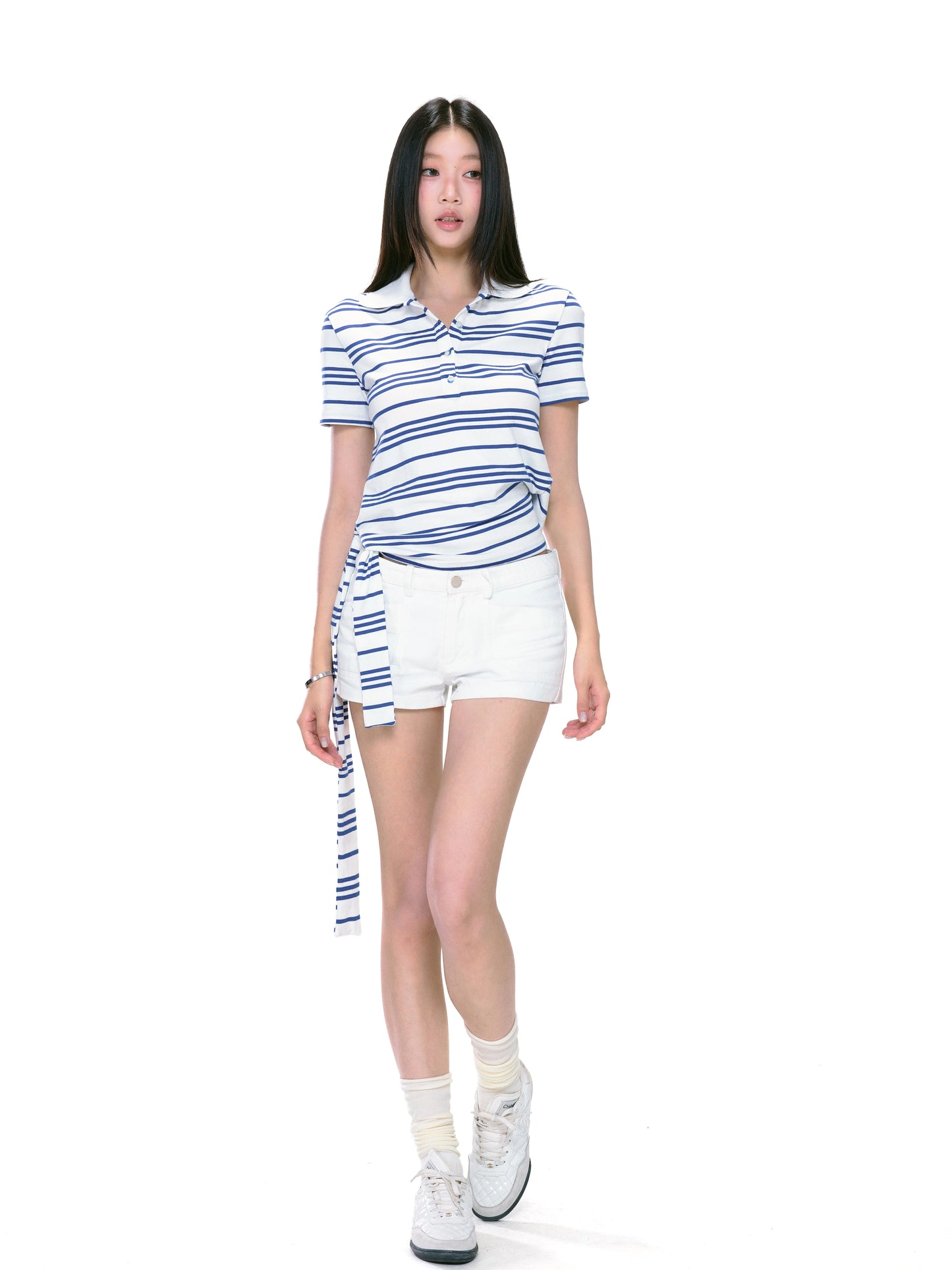 Isla Striped Side-Tie Polo Top