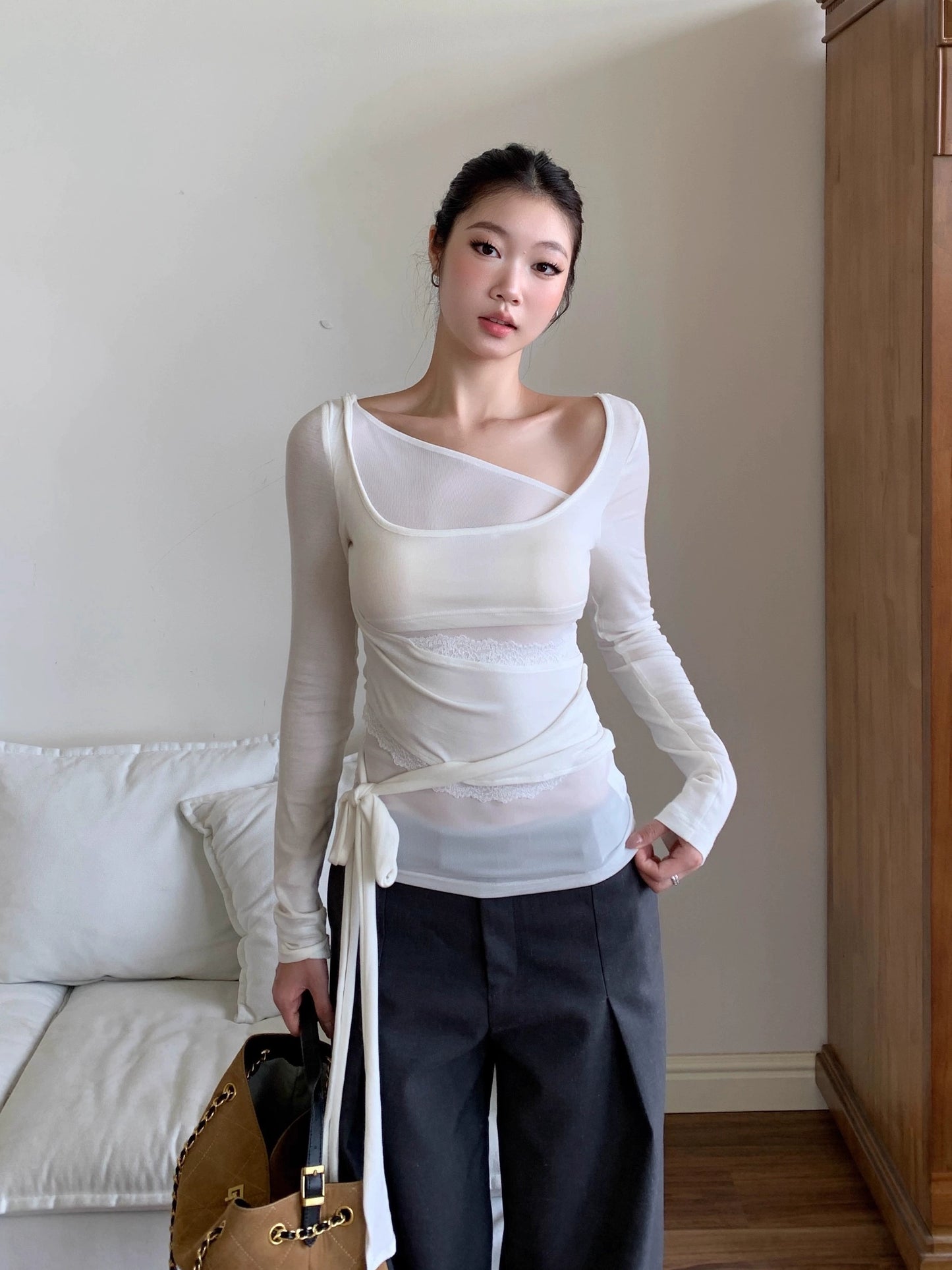 Isola Asymmetrical Wrap Long Sleeve Top
