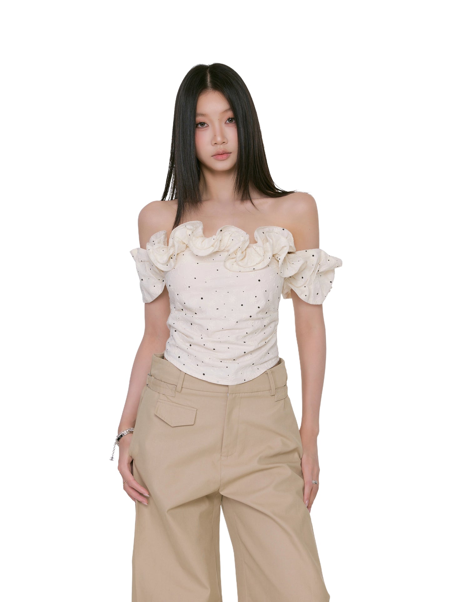 Sofia Ruffle Dot Off-Shoulder Top