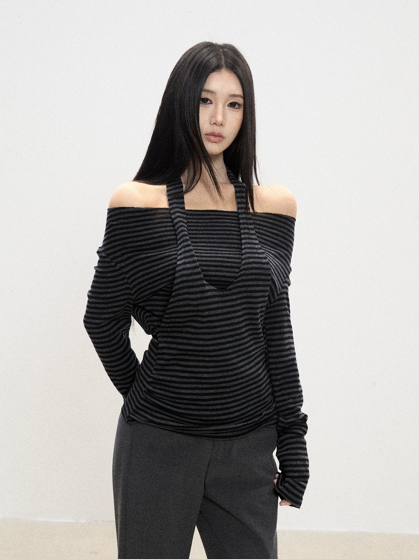 Celia Striped Off-Shoulder Halter Top