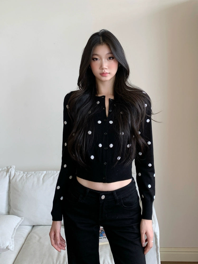 Maelle Polka Dot Cropped Cardigan