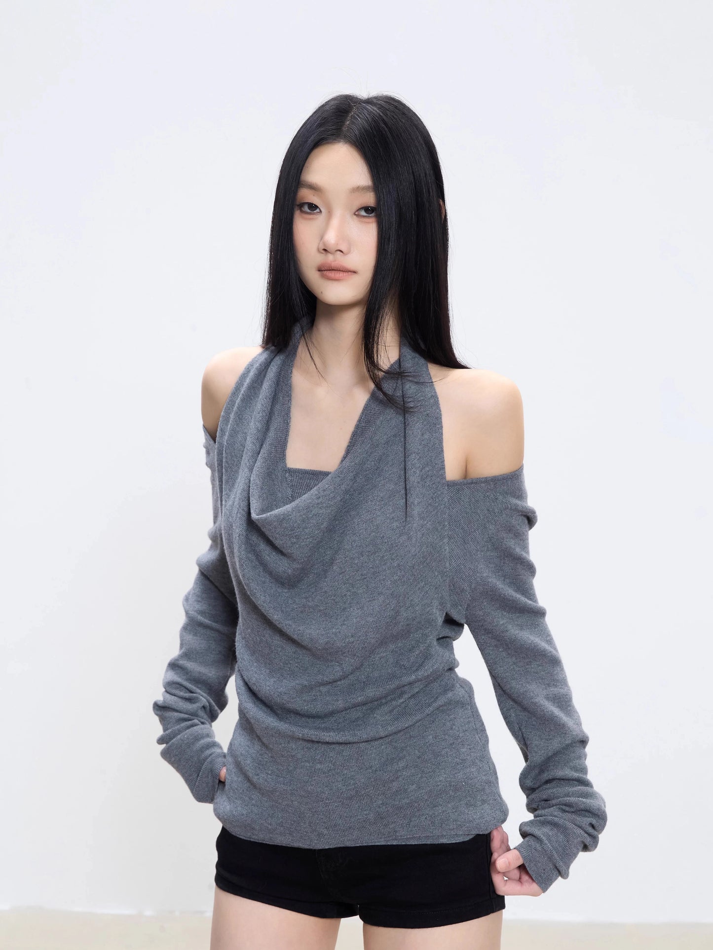 Lina Drape Off-Shoulder Knit Top