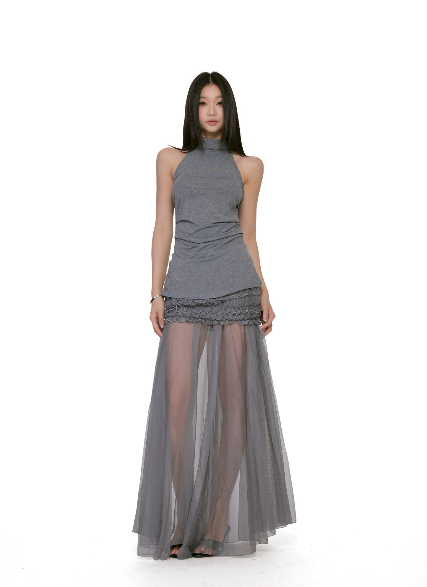 Elira Sheer Ruched Maxi Dress
