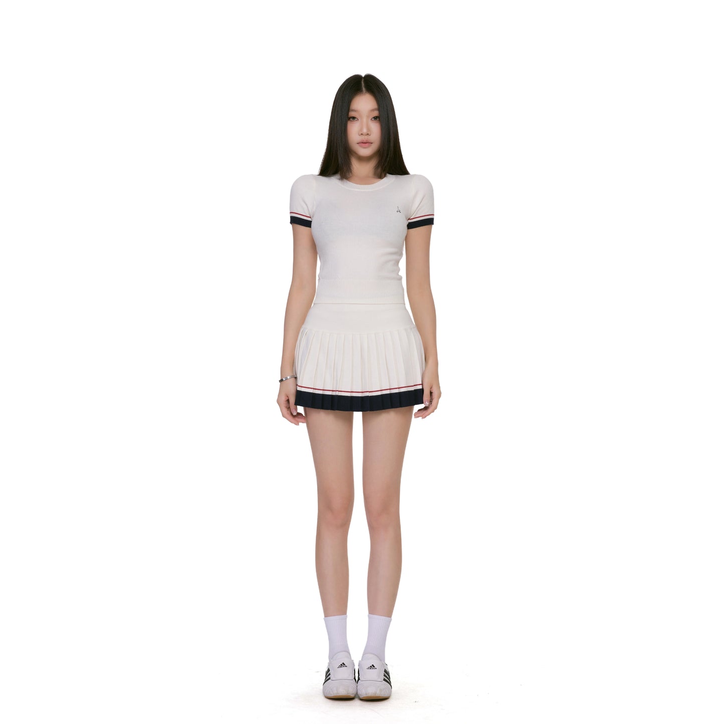 Alina Contrast Trim Pleated Skirt Set