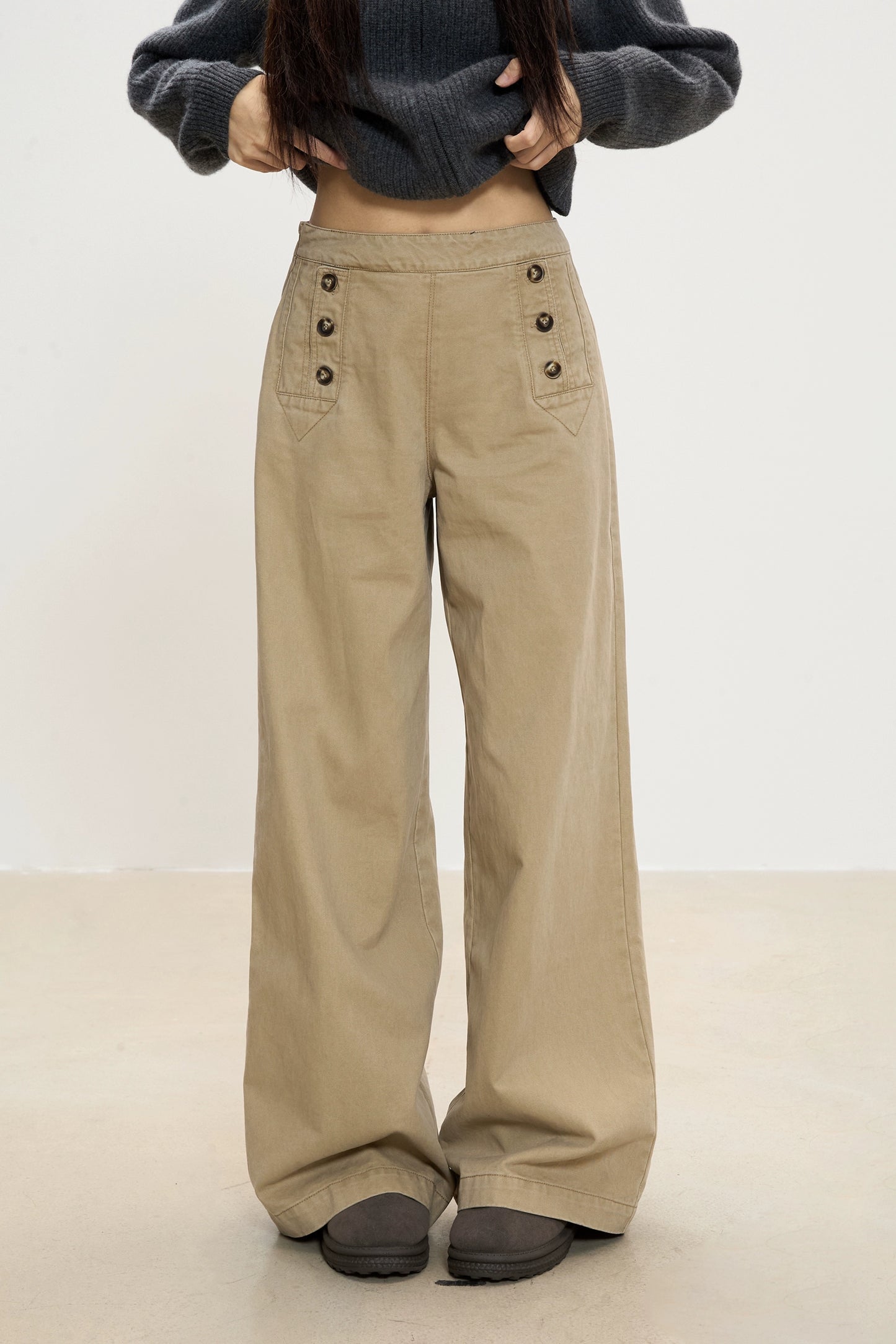 Rhea Button Detail Wide-Leg Pants