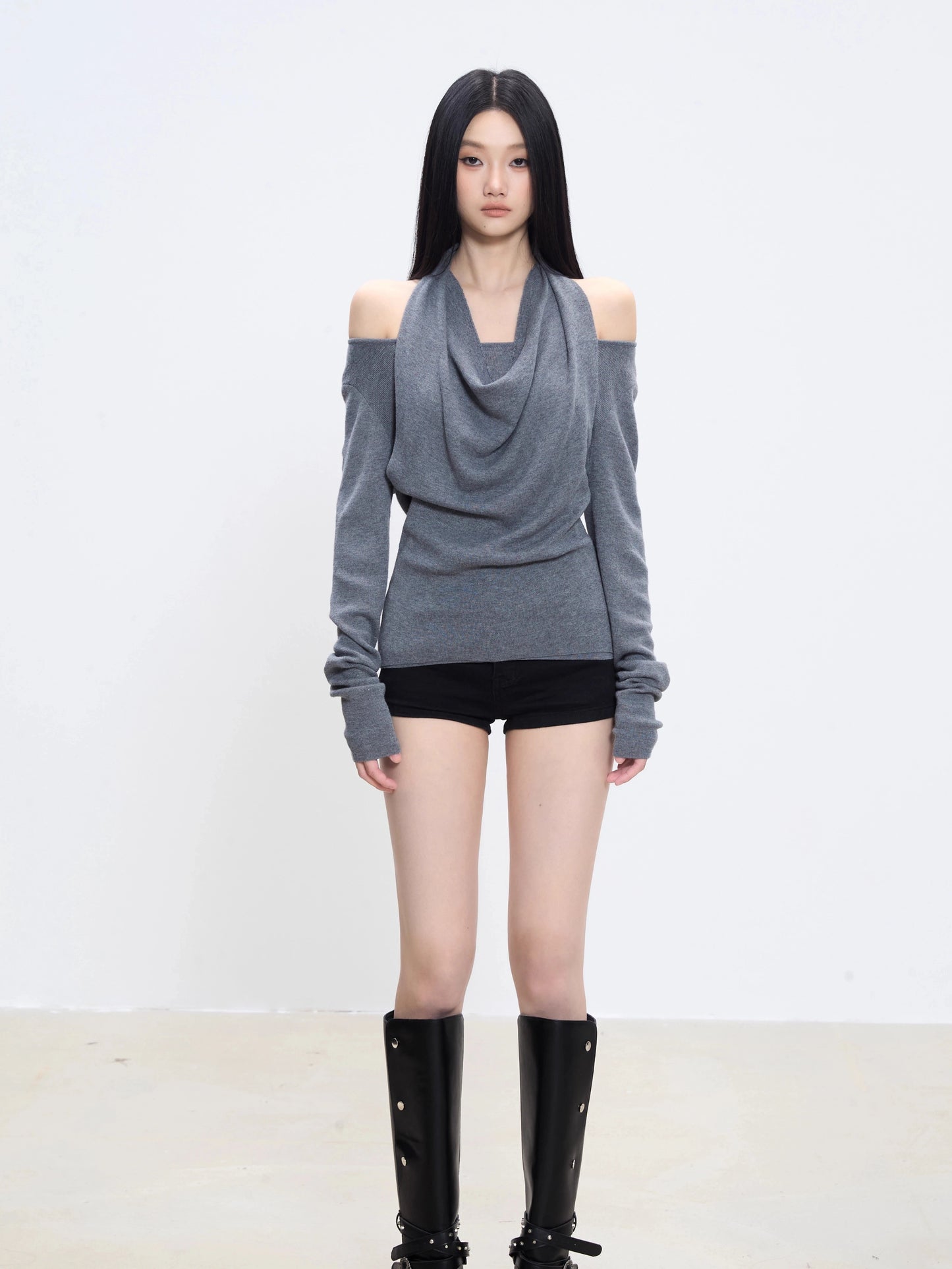 Lina Drape Off-Shoulder Knit Top