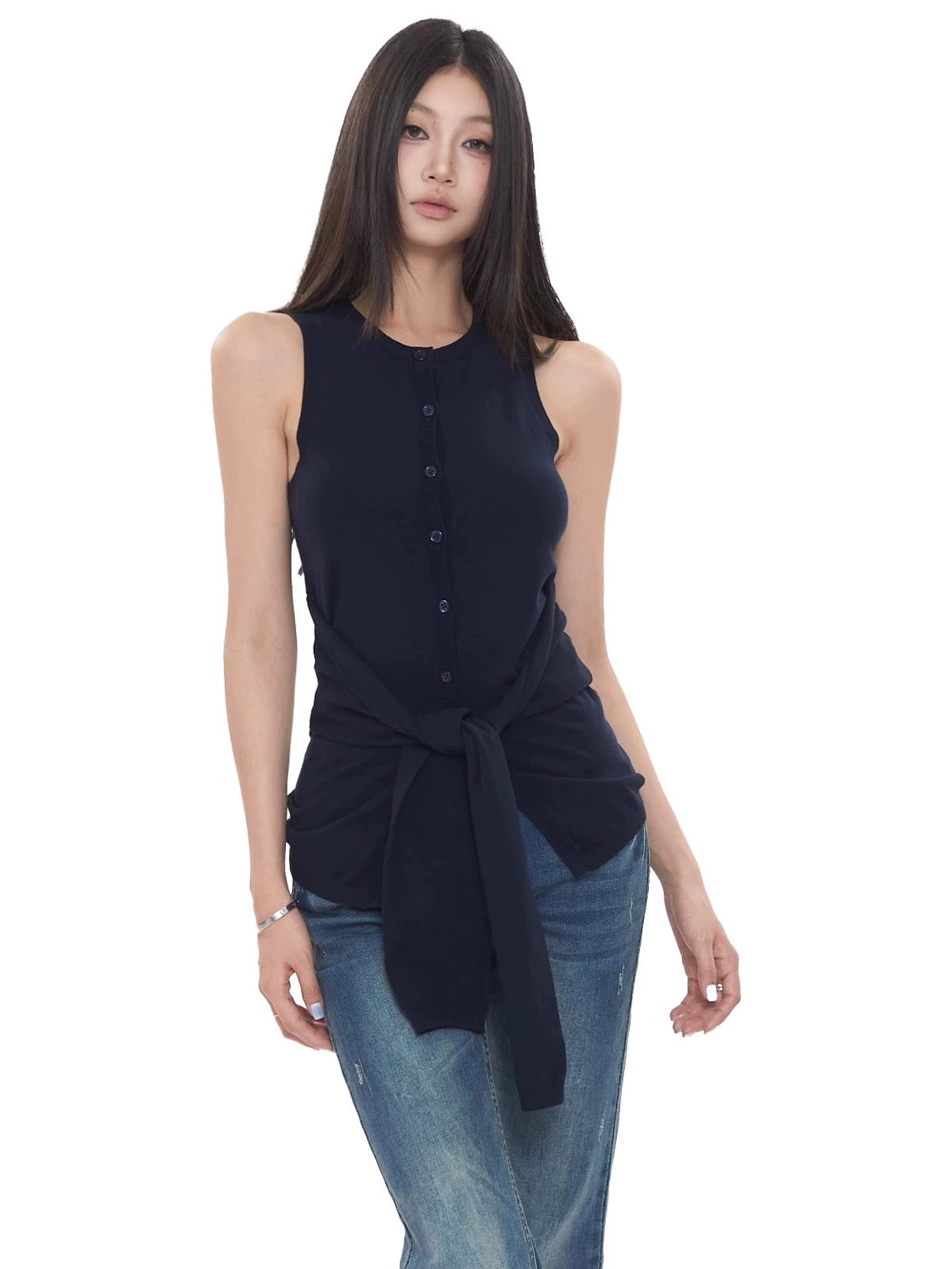 Rhea Front-Tie Sleeveless Top