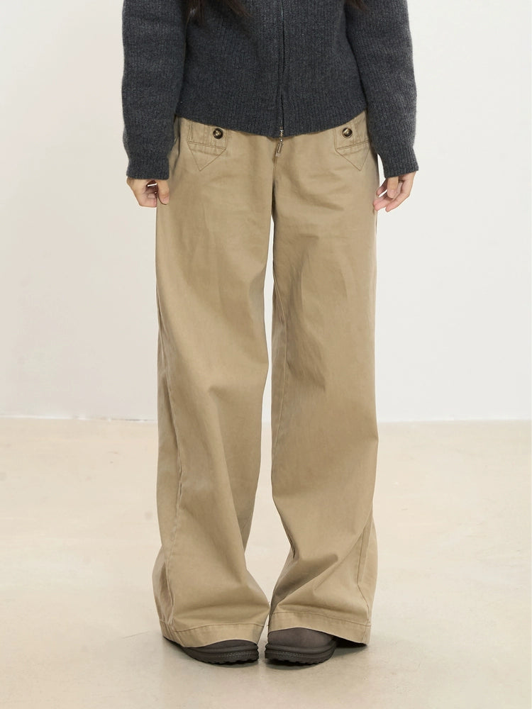 Rhea Button Detail Wide-Leg Pants