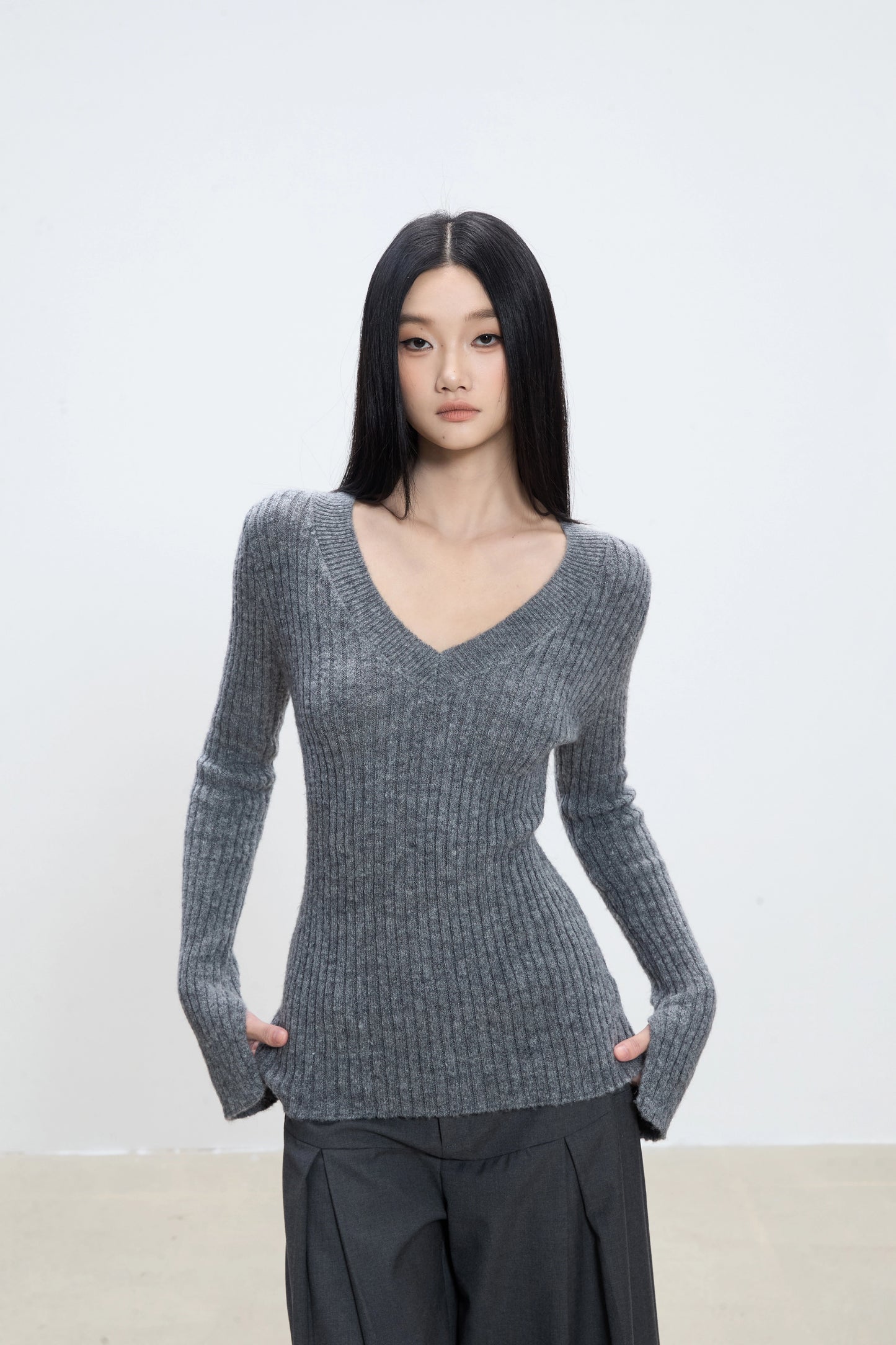 Aira Ribbed V-Neck Sweater