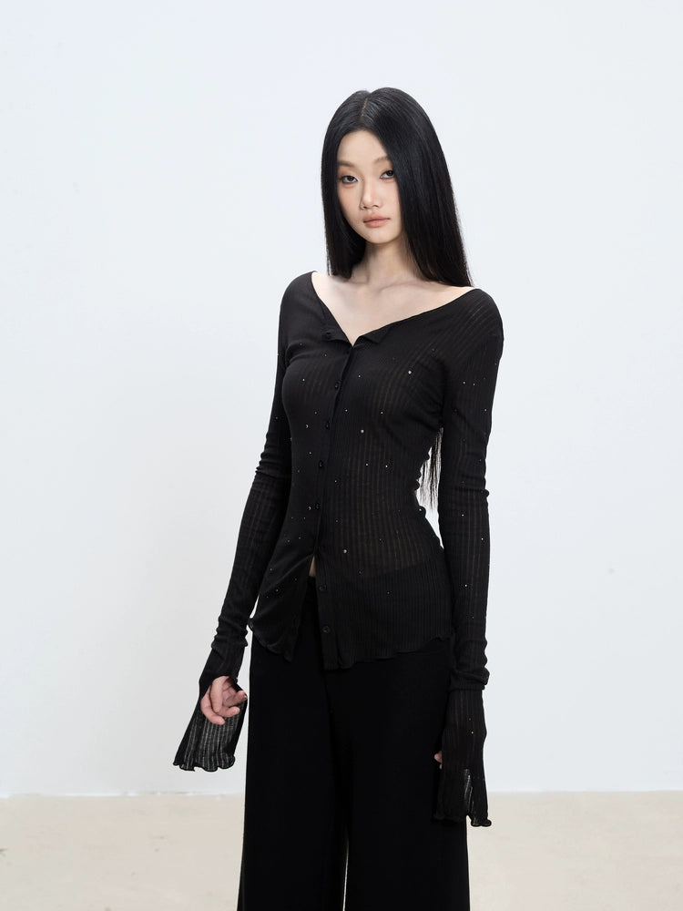 Elara Off-Shoulder Ribbed Button-Up Top