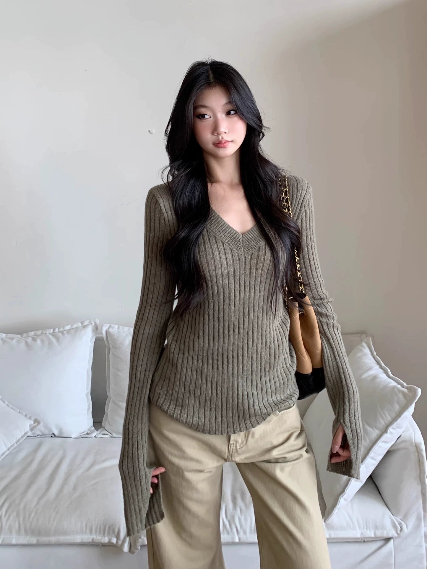 Aira Ribbed V-Neck Sweater