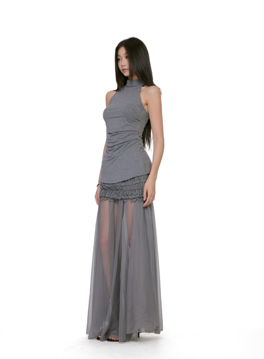 Elira Sheer Ruched Maxi Dress