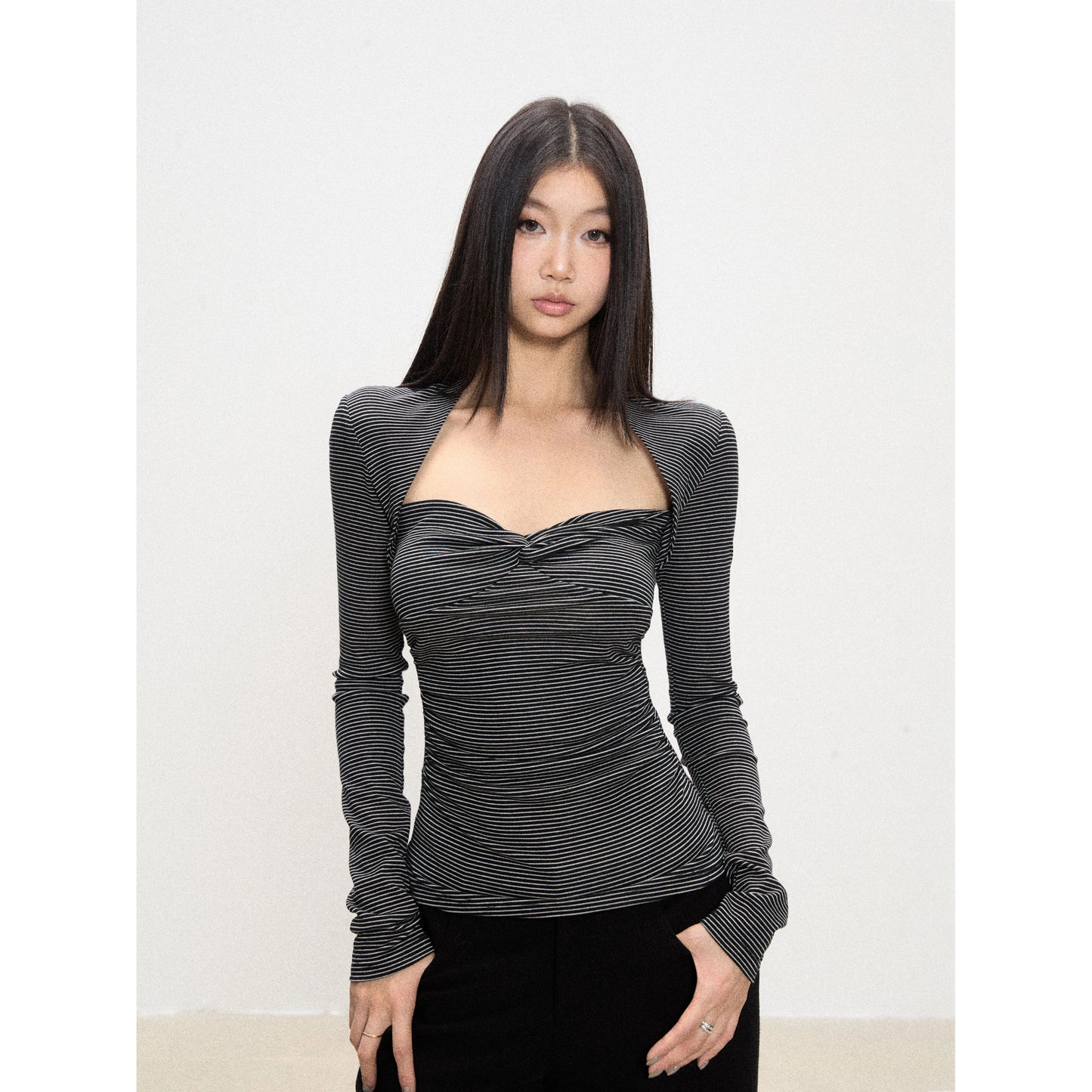 Kira Striped Sweetheart Long Sleeve Top