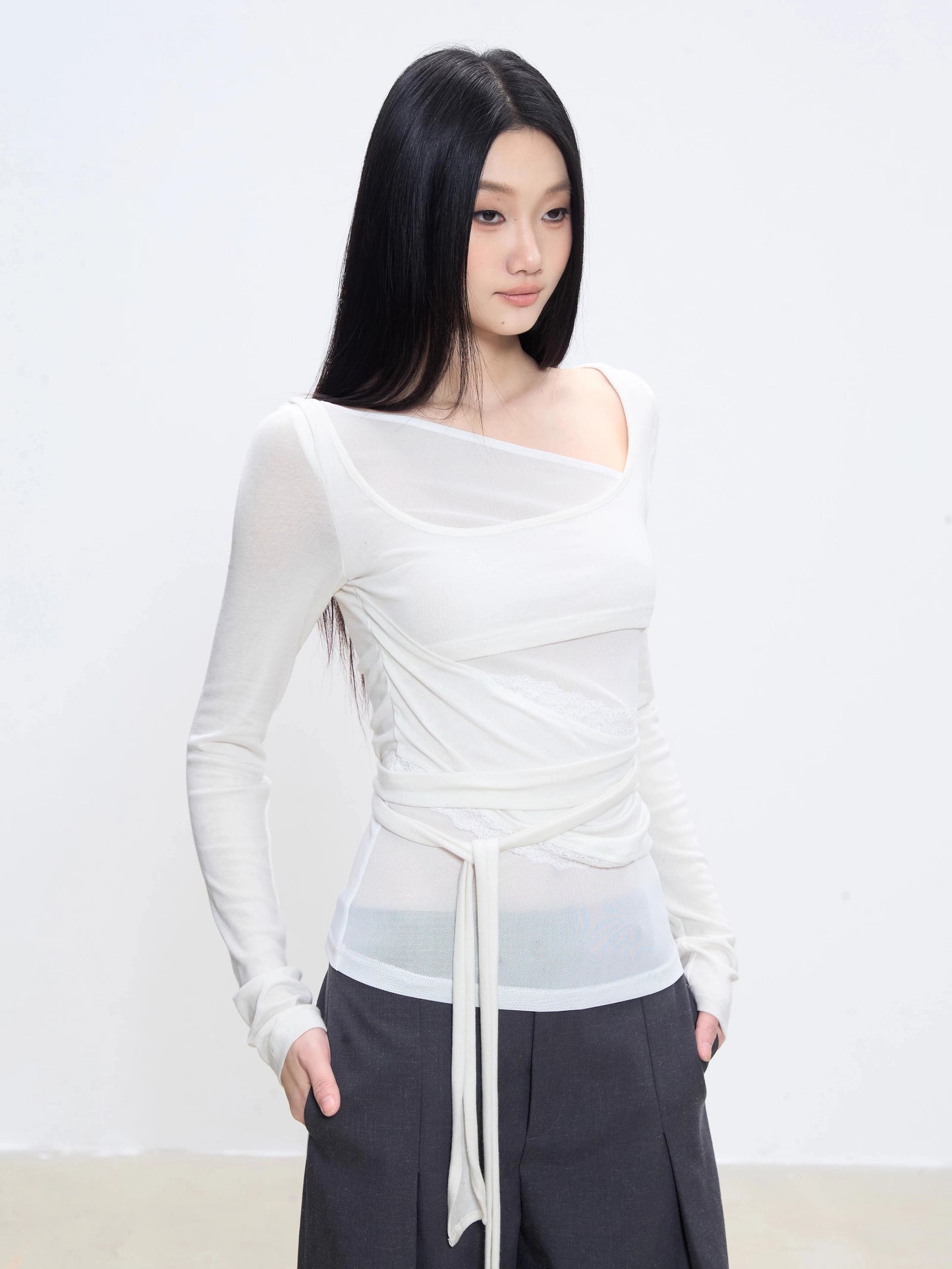 Isola Asymmetrical Wrap Long Sleeve Top