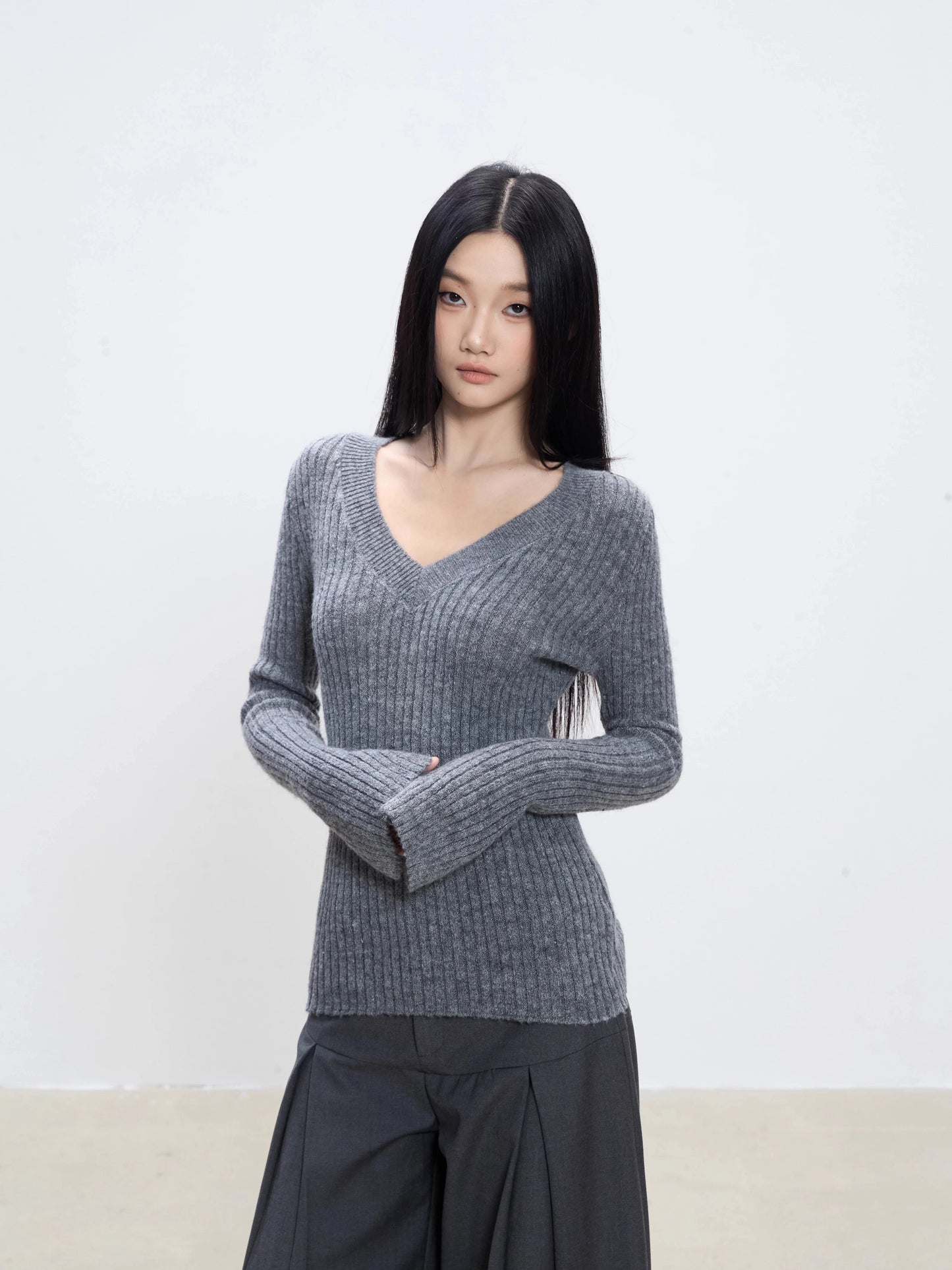 Aira Ribbed V-Neck Sweater