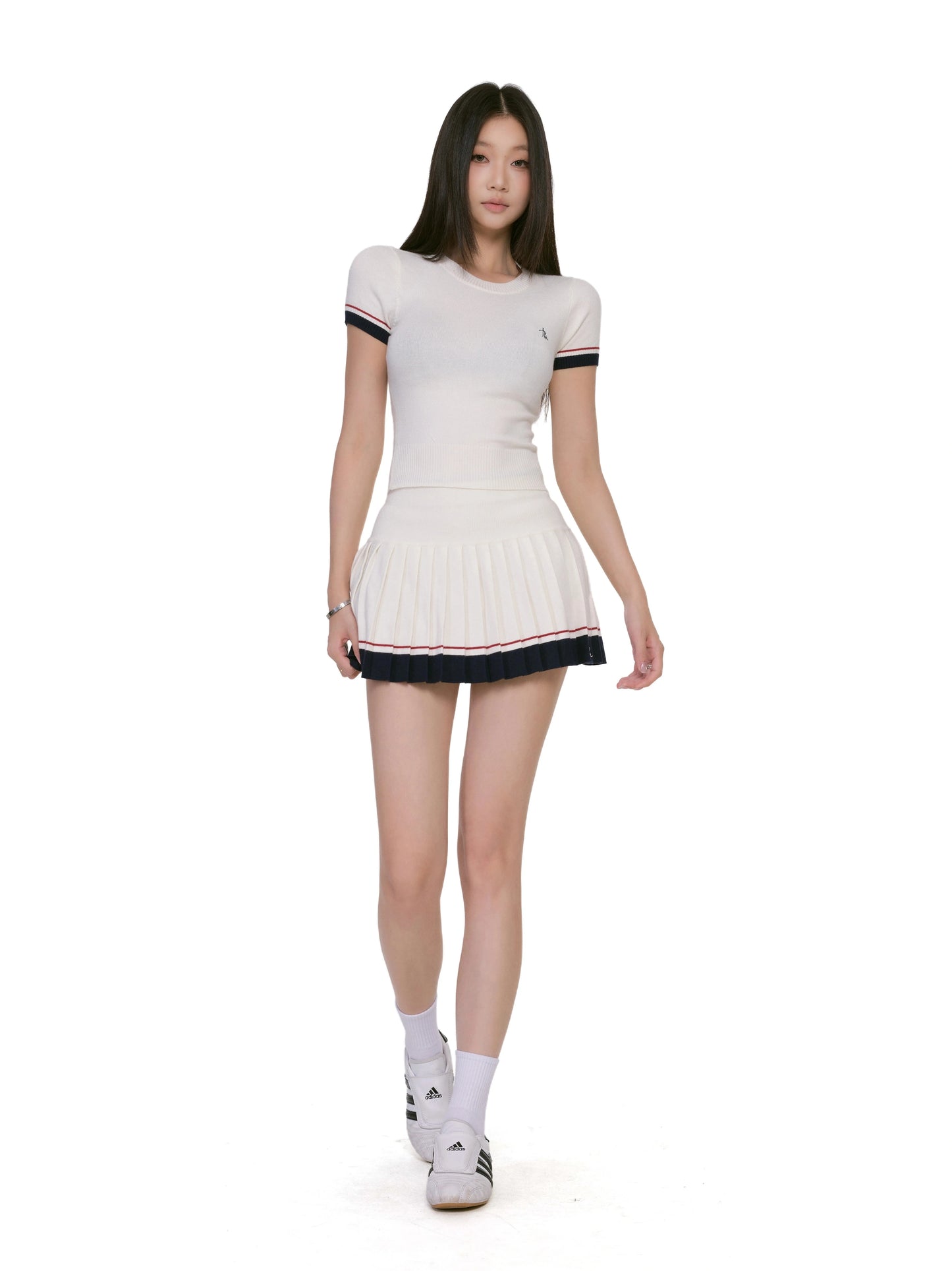 Alina Contrast Trim Pleated Skirt Set