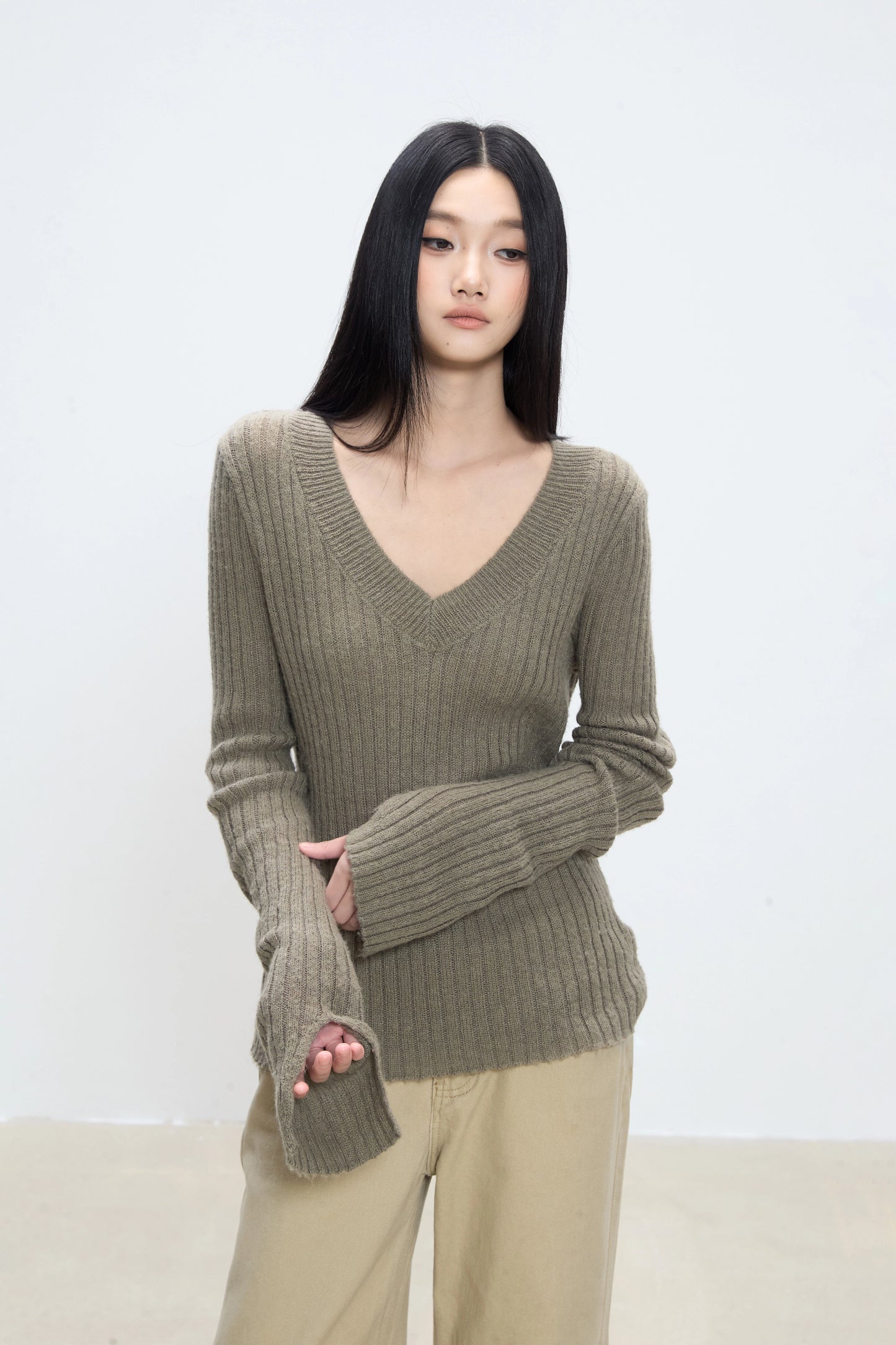 Aira Ribbed V-Neck Sweater