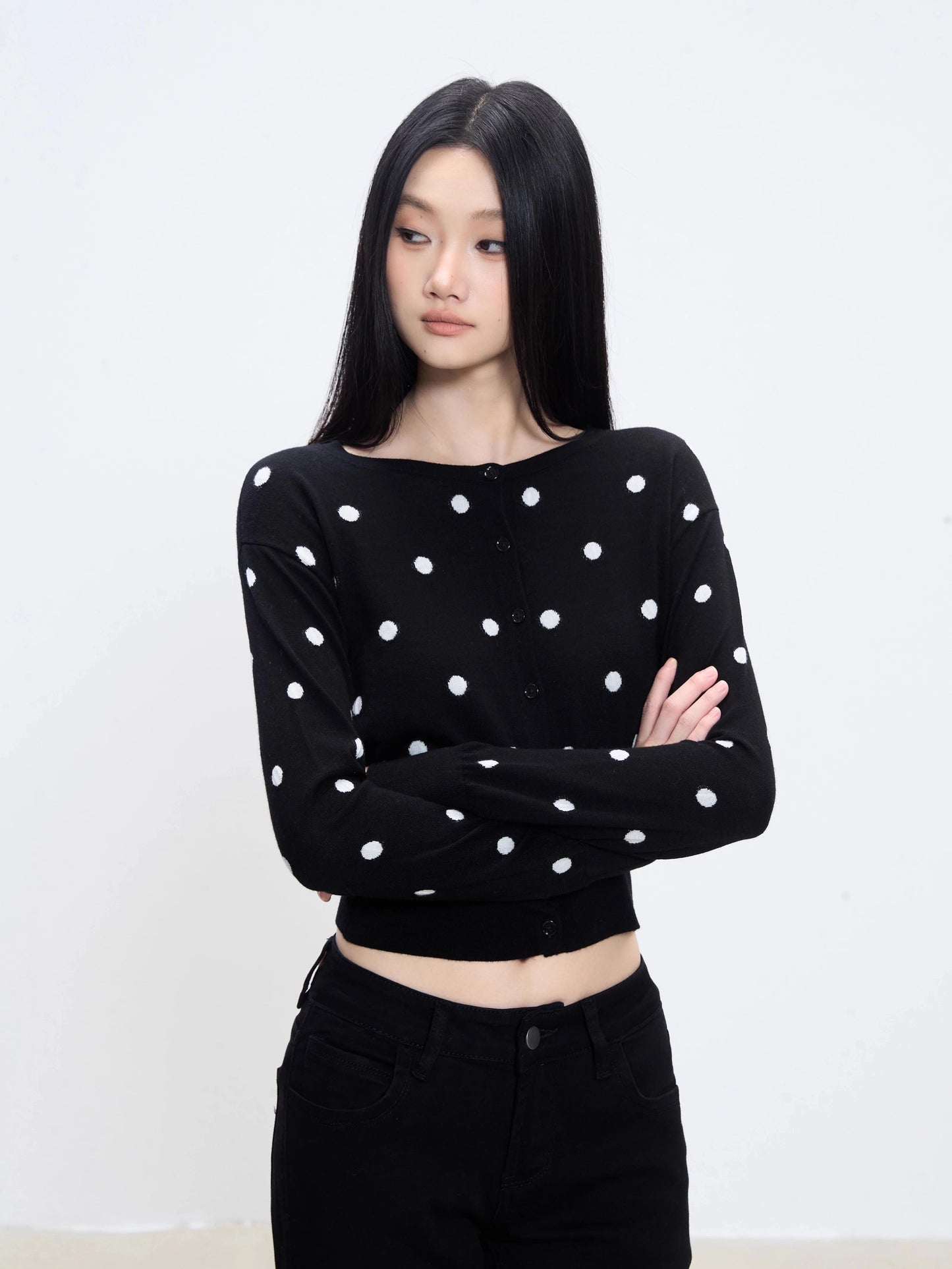 Maelle Polka Dot Cropped Cardigan