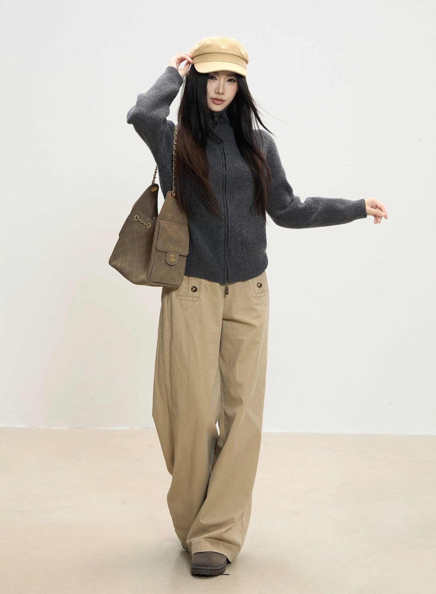 Rhea Button Detail Wide-Leg Pants