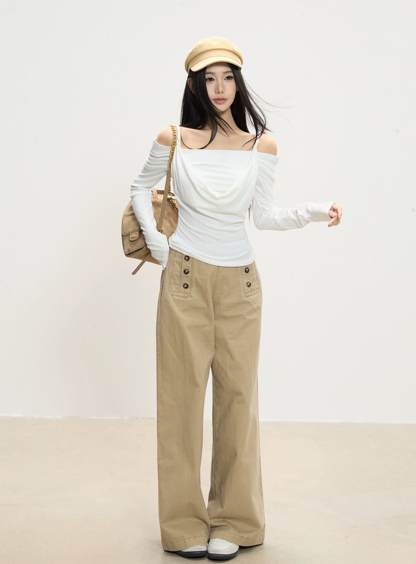 Lena Draped Shoulder Long Sleeve Top