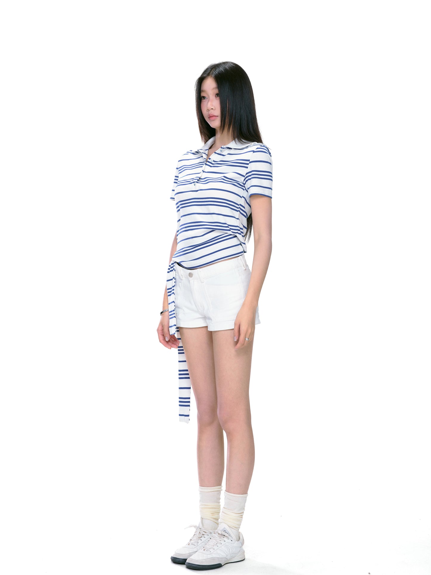 Isla Striped Side-Tie Polo Top