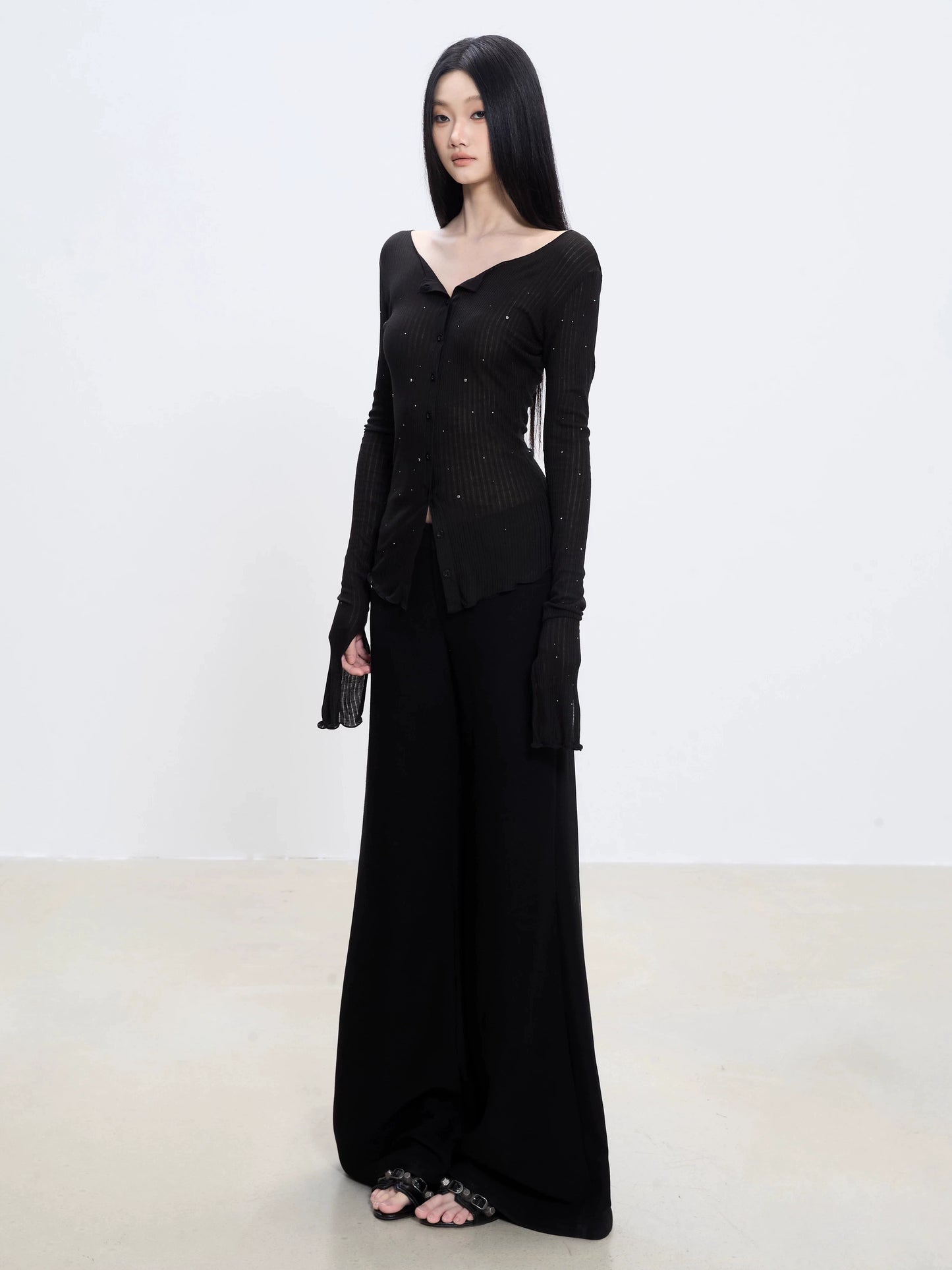 Elara Off-Shoulder Ribbed Button-Up Top