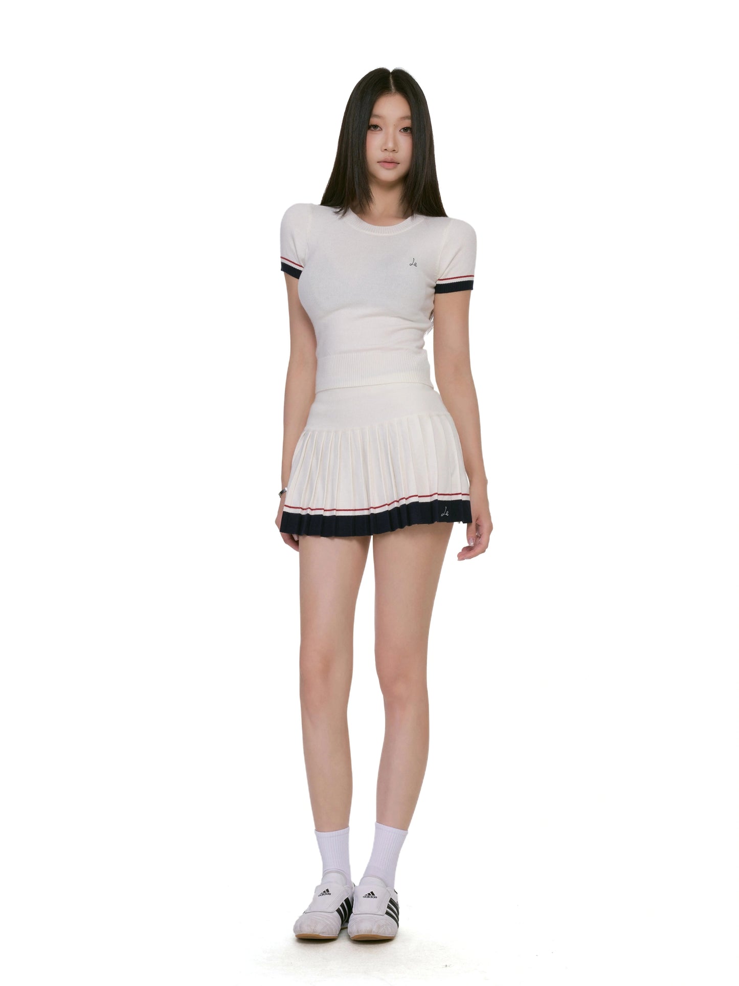 Alina Contrast Trim Pleated Skirt Set