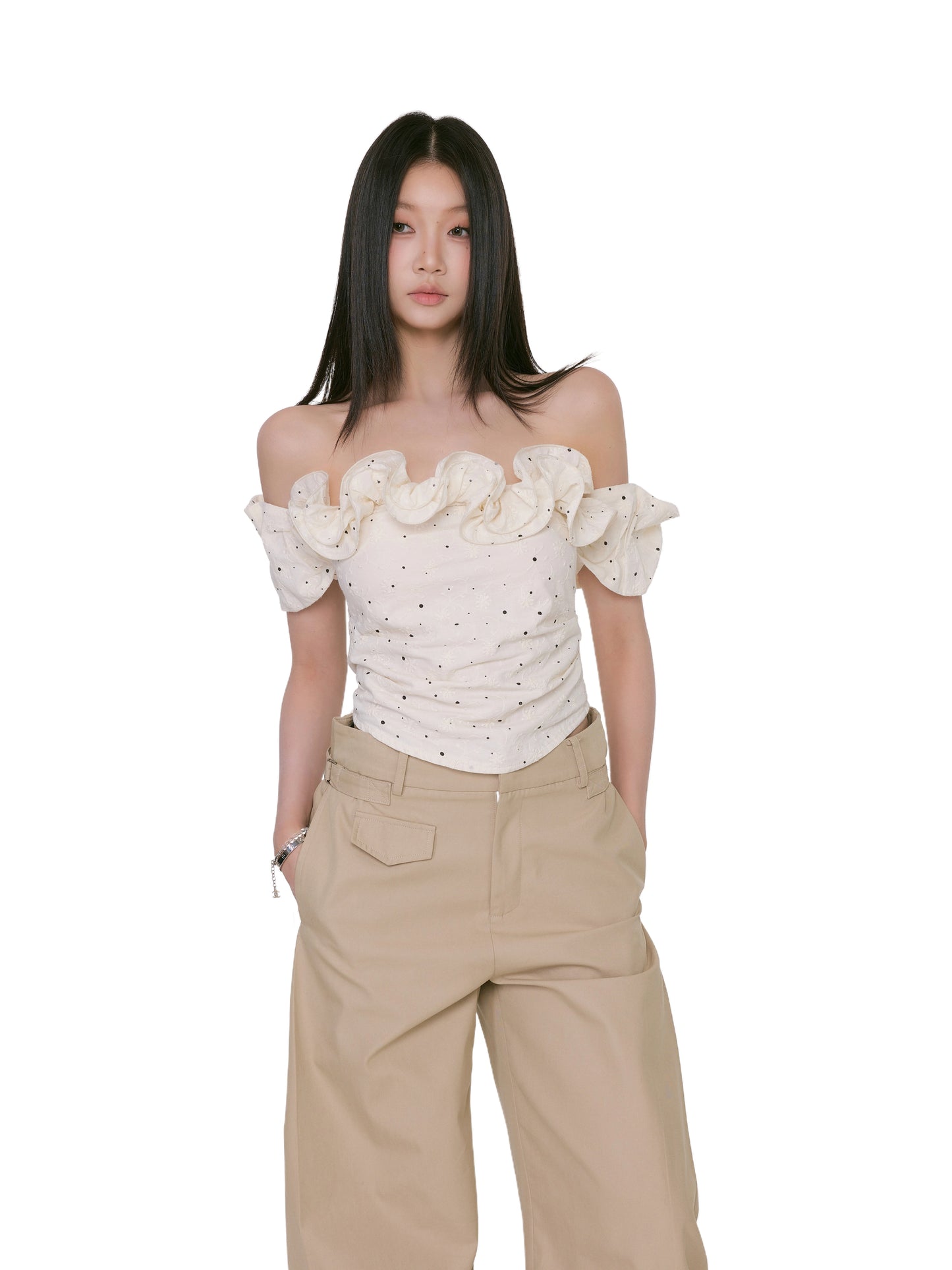 Sofia Ruffle Dot Off-Shoulder Top