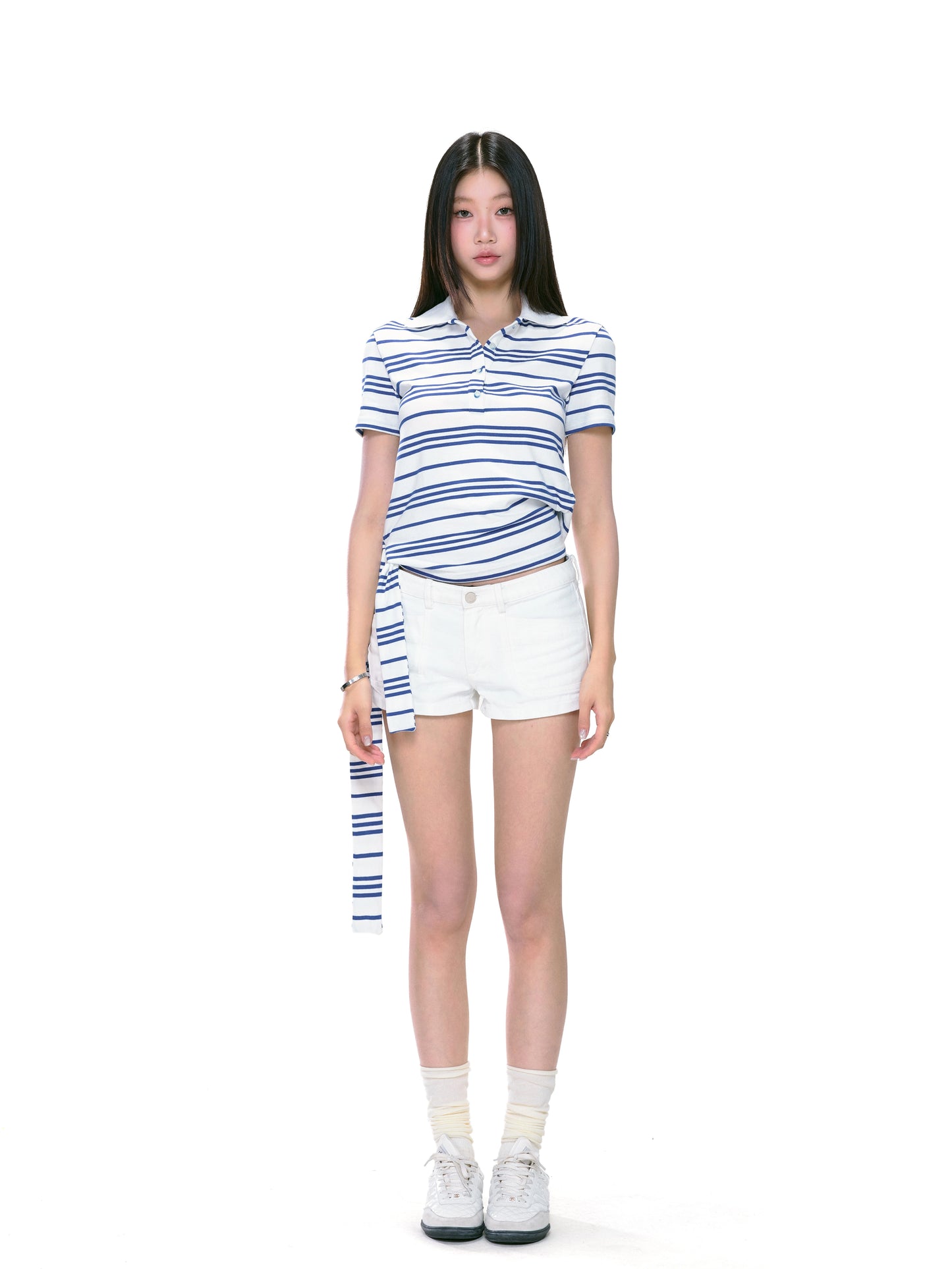 Isla Striped Side-Tie Polo Top