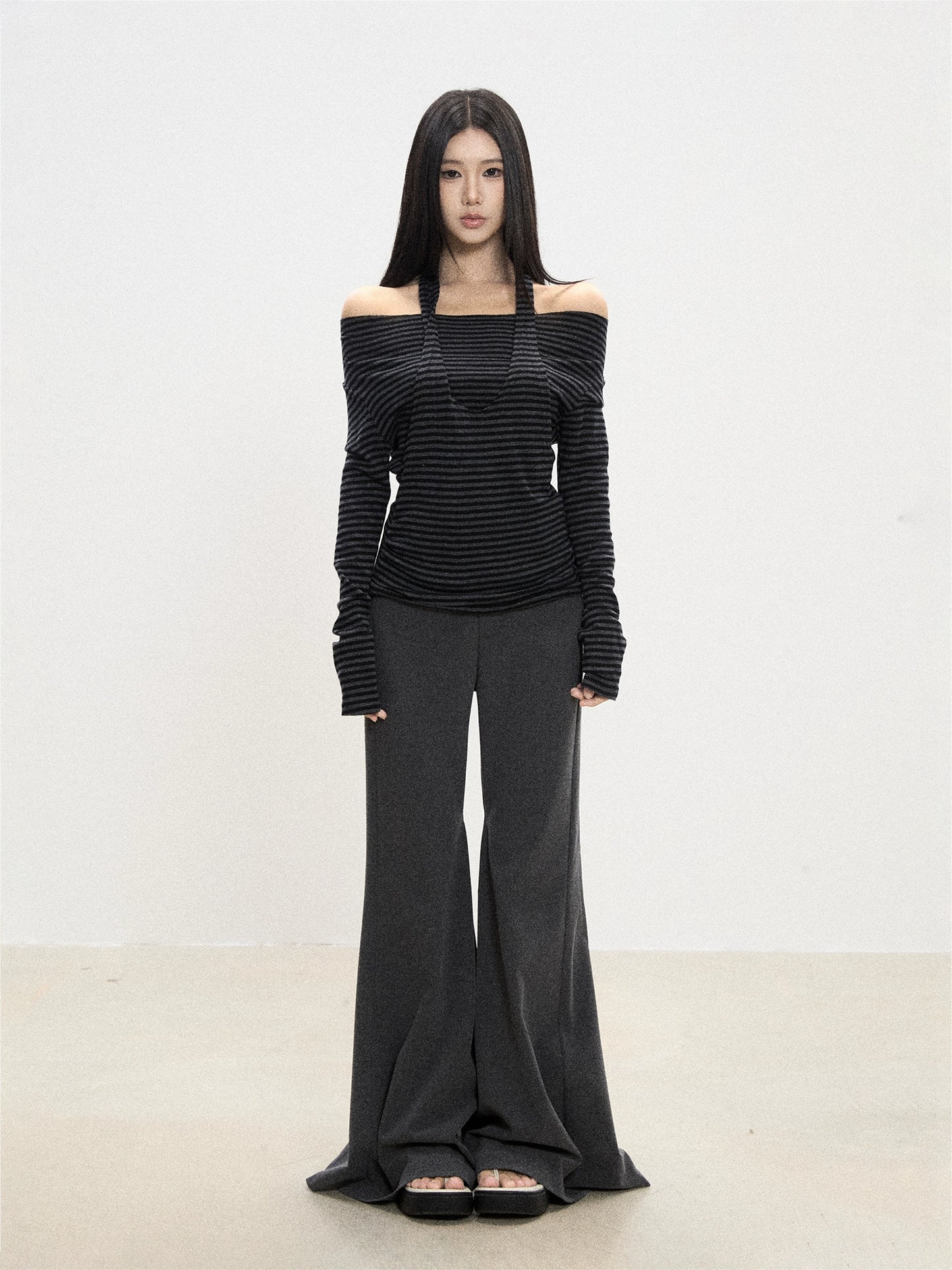 Celia Striped Off-Shoulder Halter Top