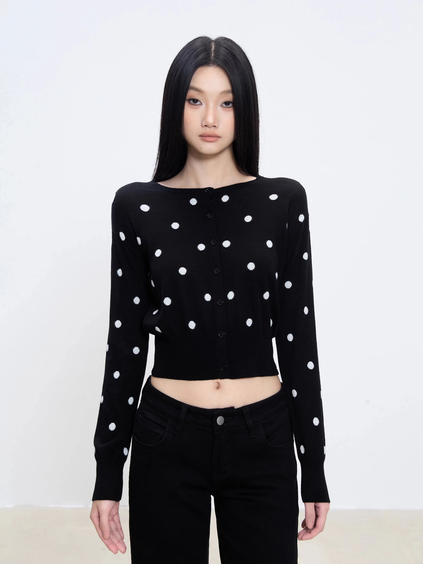 Maelle Polka Dot Cropped Cardigan