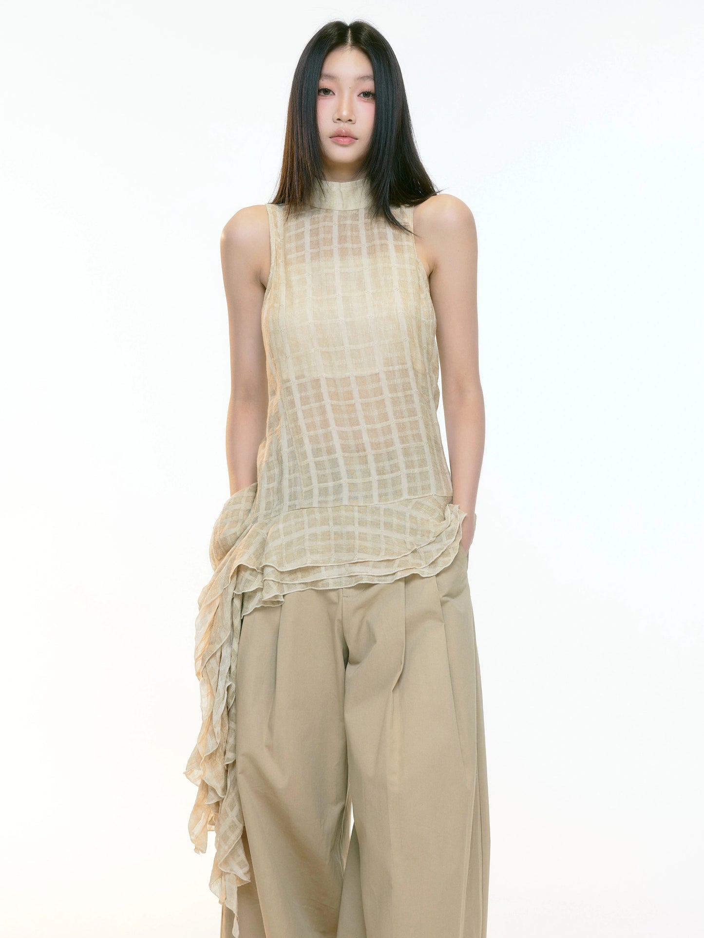 Aria Textured Asymmetrical Drape Top