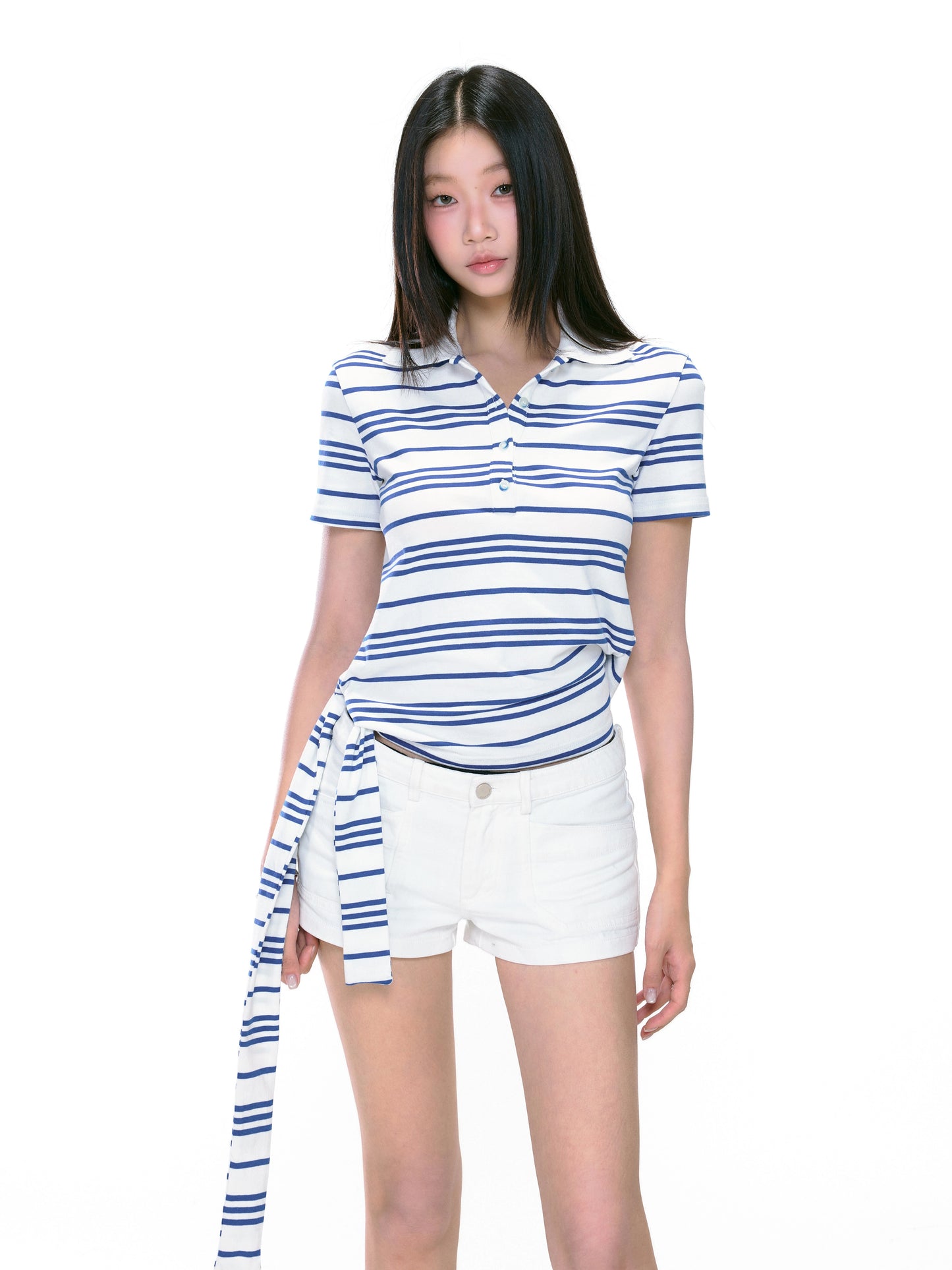 Isla Striped Side-Tie Polo Top