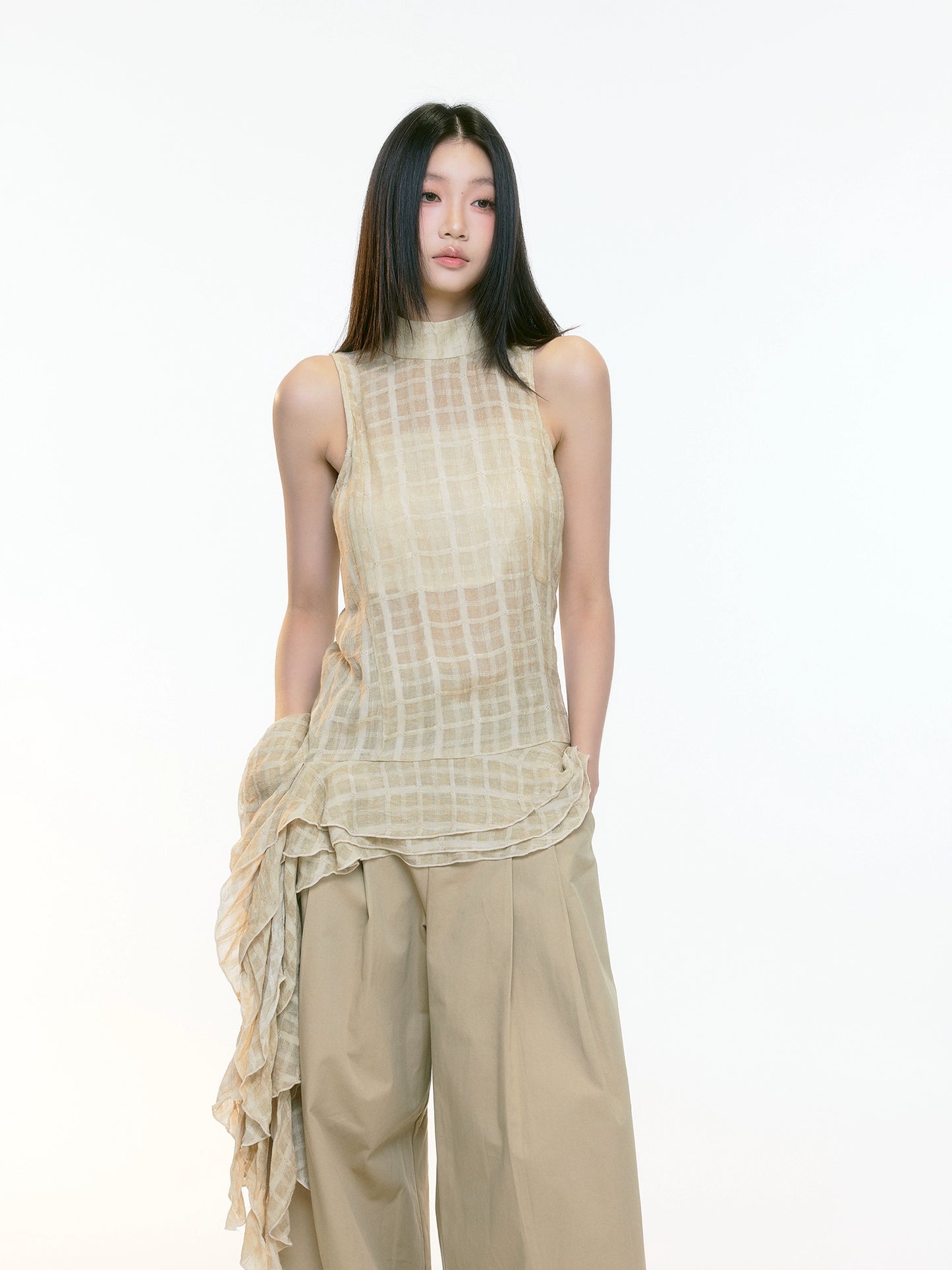 Aria Textured Asymmetrical Drape Top