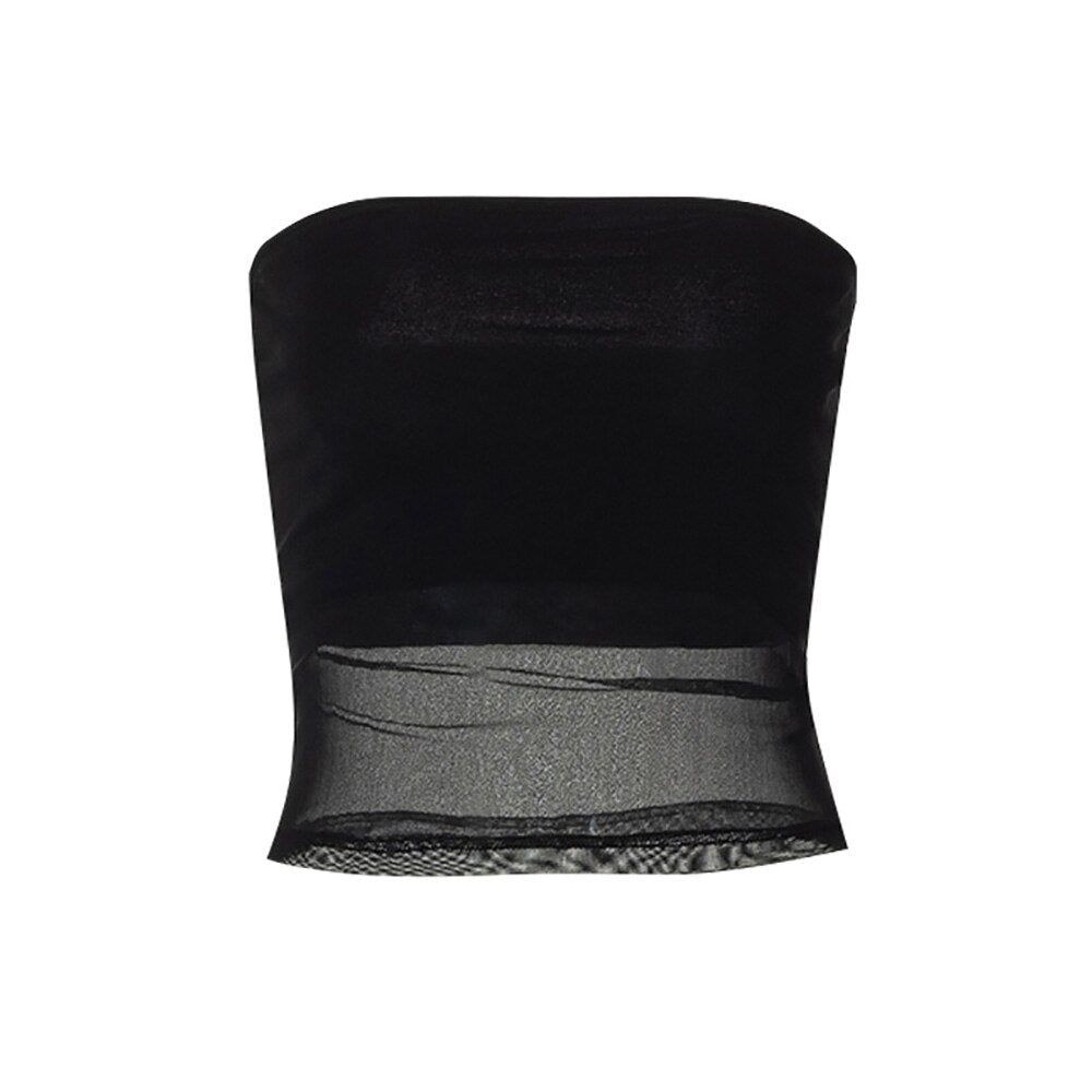 Y2K Patchwork Mesh Tube Top - Montfash