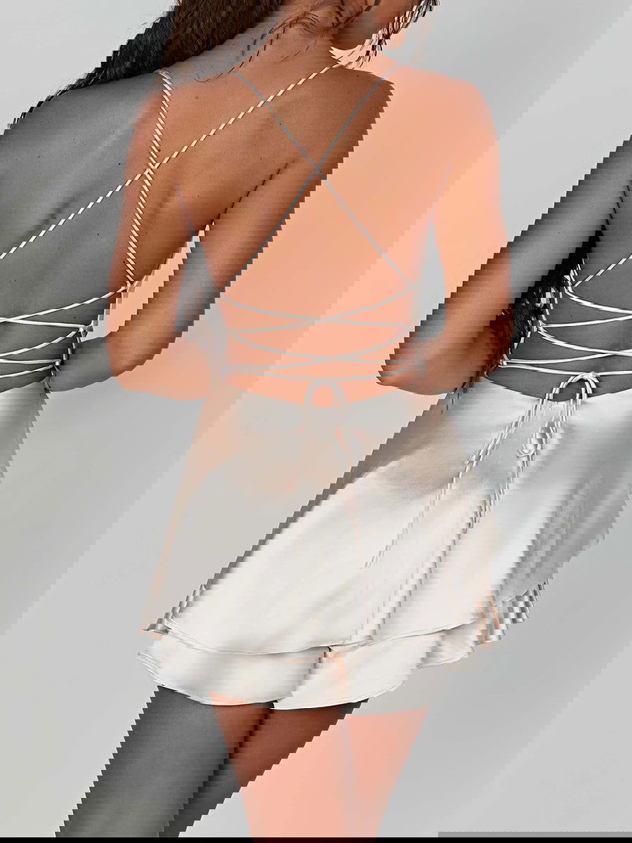Aria Cross-Back Cami Romper Dress - Montfash