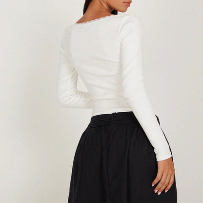 Daisy Lace Trim T-shirt - Montfash