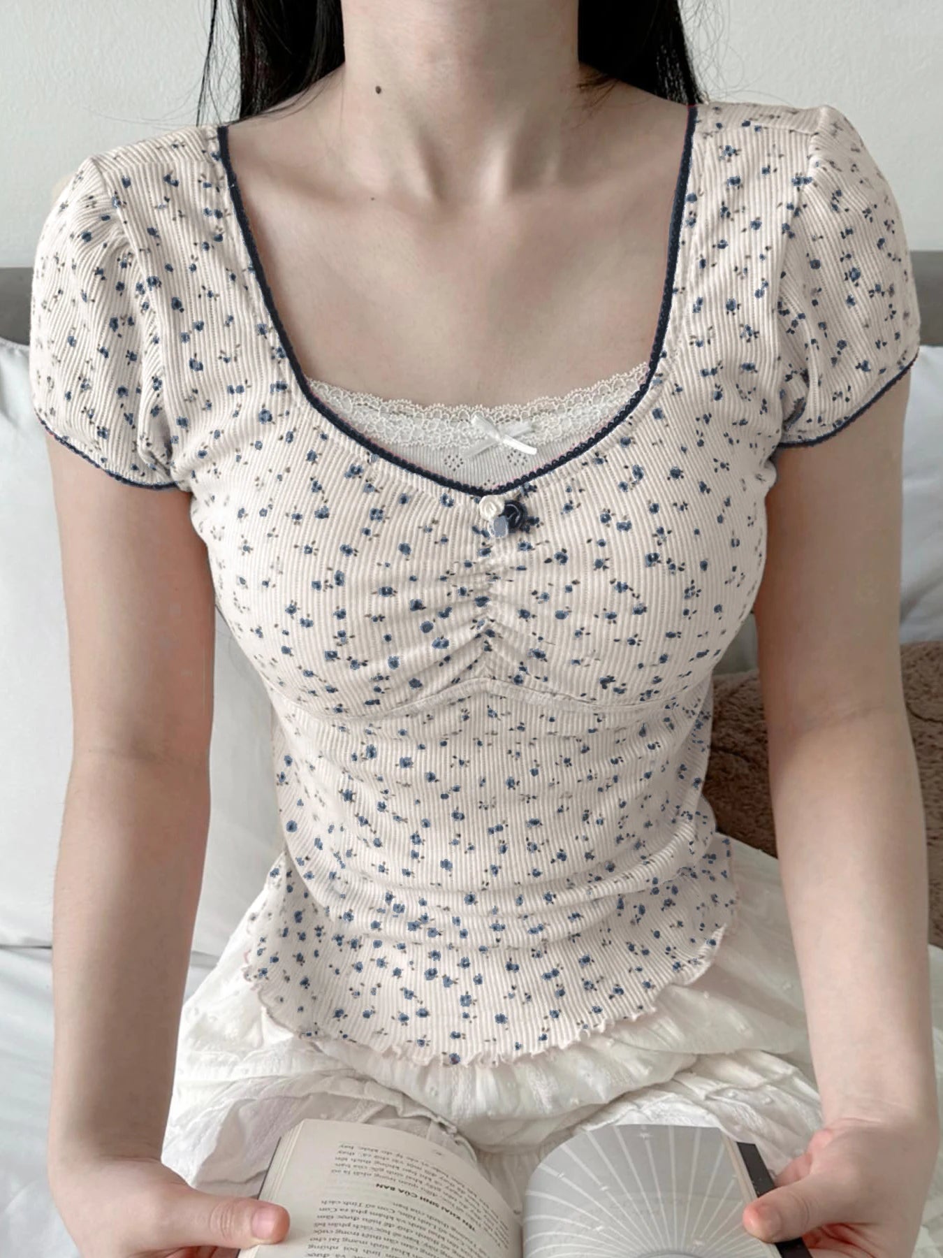 Ella Lace Trim T-Shirt - Montfash