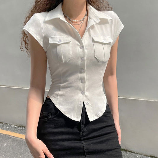 Esther Basic Cute Button T-Shirt - Montfash