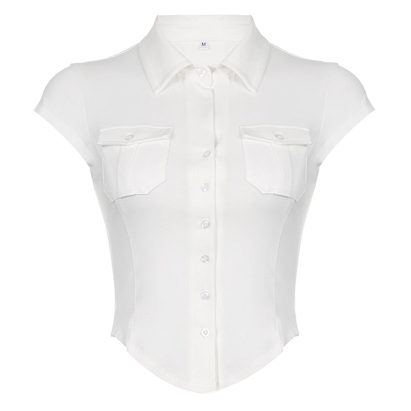 Esther Basic Cute Button T-Shirt - Montfash