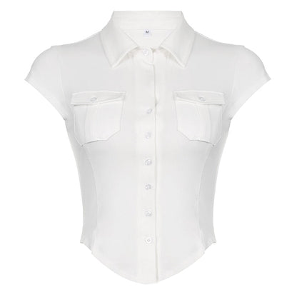 Esther Basic Cute Button T-Shirt - Montfash