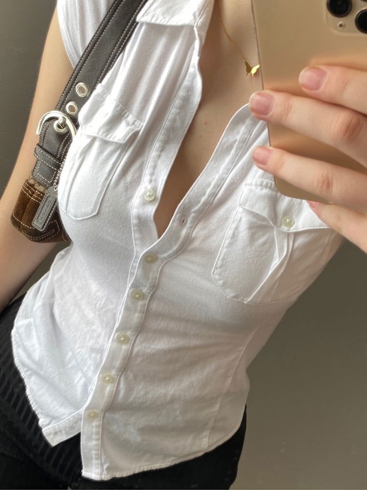 Esther Basic Cute Button T-Shirt - Montfash