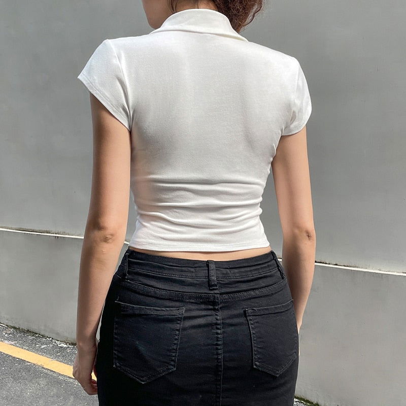 Esther Basic Cute Button T-Shirt - Montfash