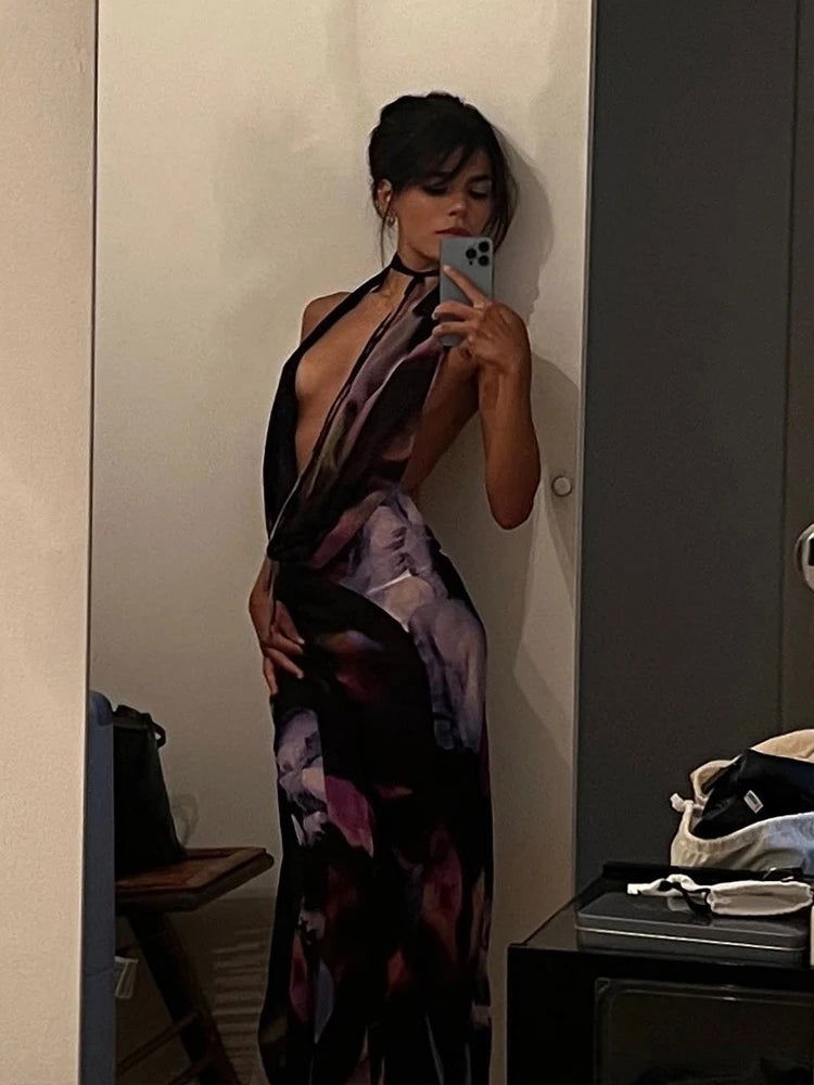 Lila Purple Print Maxi Dress - Montfash