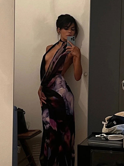 Lila Purple Print Maxi Dress - Montfash