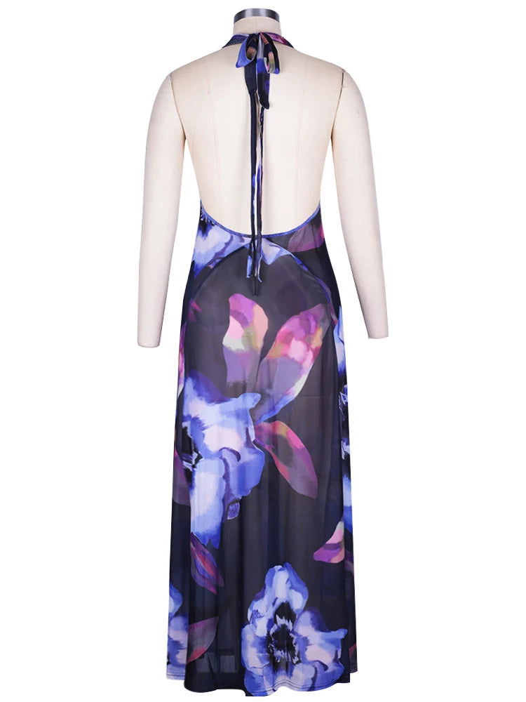 Lila Purple Print Maxi Dress - Montfash