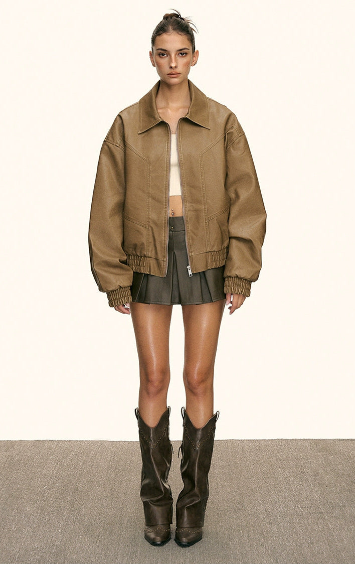 Rhea Tan Oversized Zip Jacket