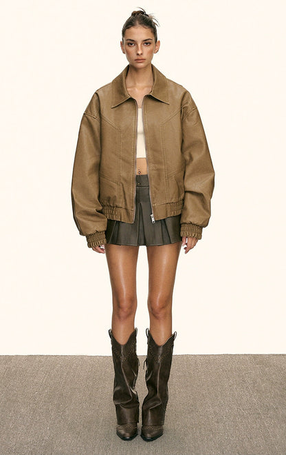 Rhea Tan Oversized Zip Jacket
